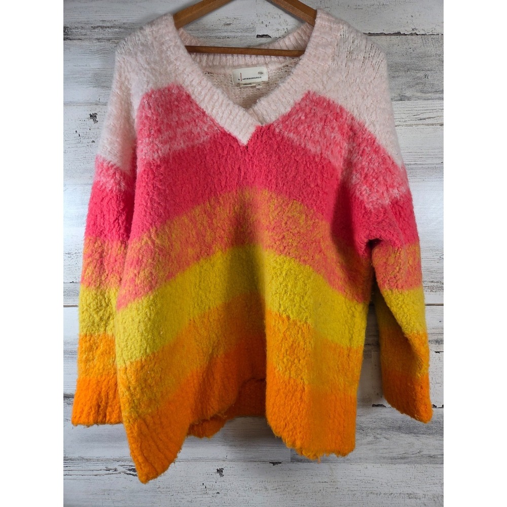 Anthropologie V-Neck Sweater Womens Medium Multicolor Striped Merino Wool Alpaca